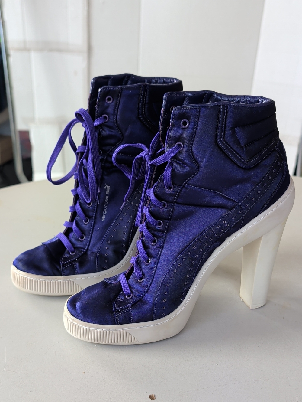 Sergio Rossi Puma Purple Lace-Up Wedge Heels Boots  SZ40( 10) Chic Whimsy Goth